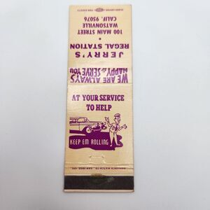 Vintage Matchbook Watsonville California Jerry's Regal Station Collectible Ephem
